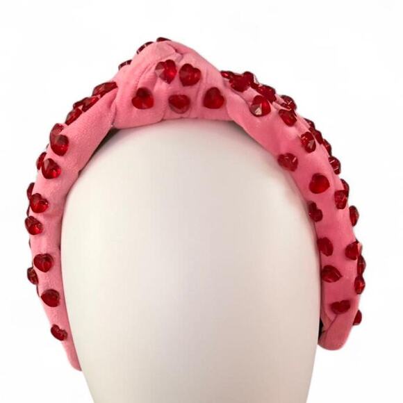 RARE! Lele Sadoughi Velvet Pastel Pink Red Real Crystals Headband Kawaii Glamour main image 6